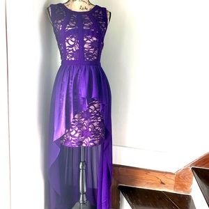 Purple High Low Lace Dress by Megan and Co.